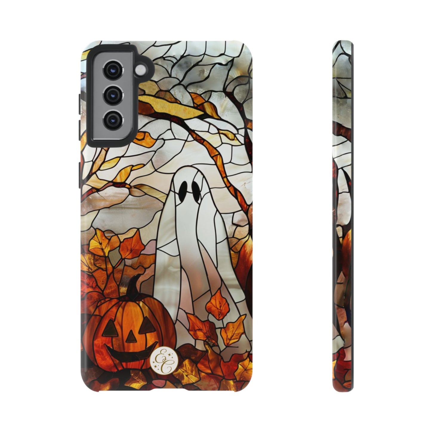 Halloween Ghost & Pumpkin Stained Glass Tough Phone Case