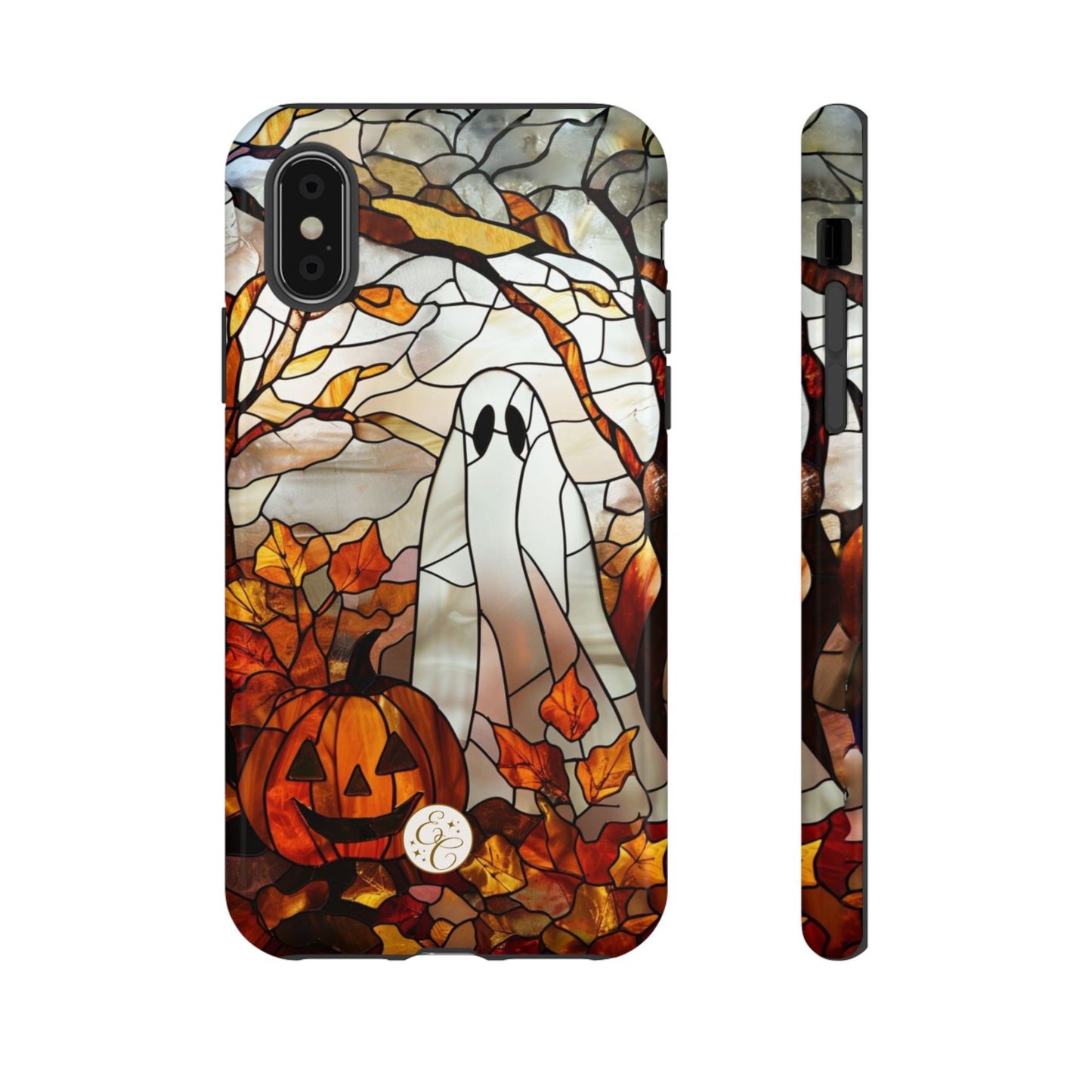 Halloween Ghost & Pumpkin Stained Glass Tough Phone Case