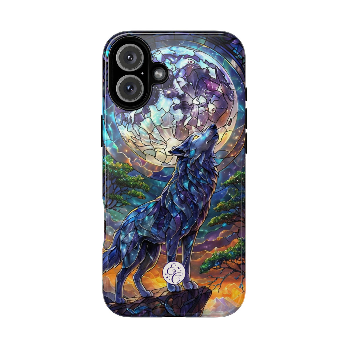 Moonlit Wolf Stained Glass Halloween Phone Case