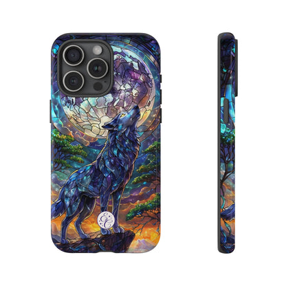 Moonlit Wolf Stained Glass Halloween Phone Case