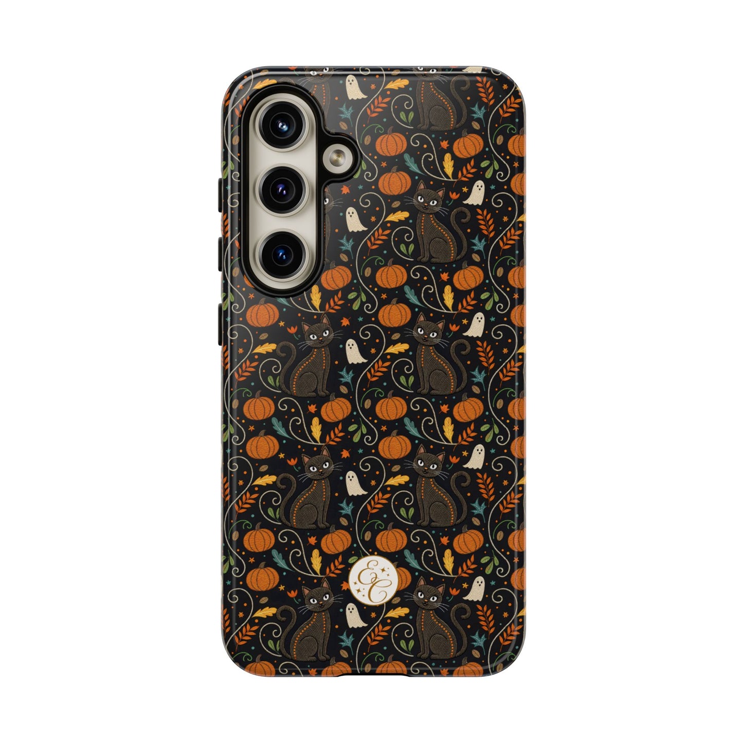 Boho Halloween Black Cat Pattern Tough Phone Case