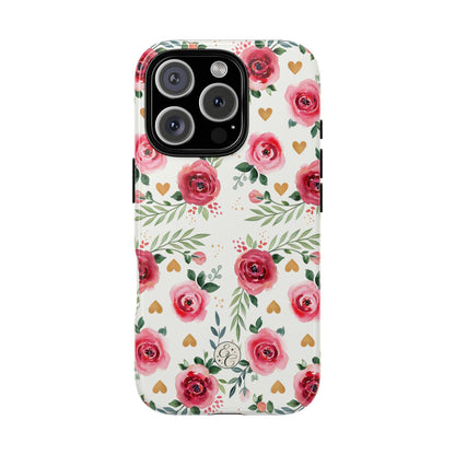 Hearts & Roses Watercolor Pattern Tough Phone Case