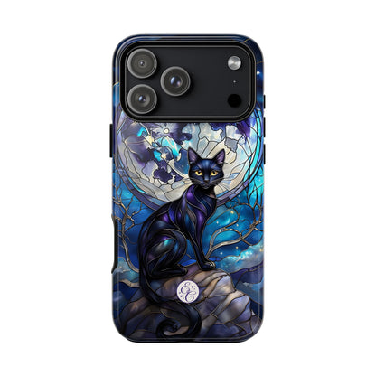 Midnight Cat Stained Glass Halloween Phone Case