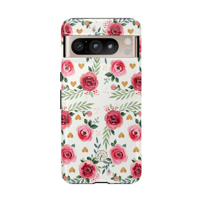 Hearts & Roses Watercolor Pattern Tough Phone Case