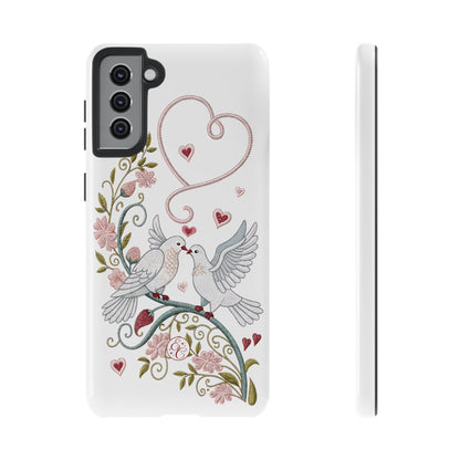 Romantic Love Birds Embroidery Tough Phone Case