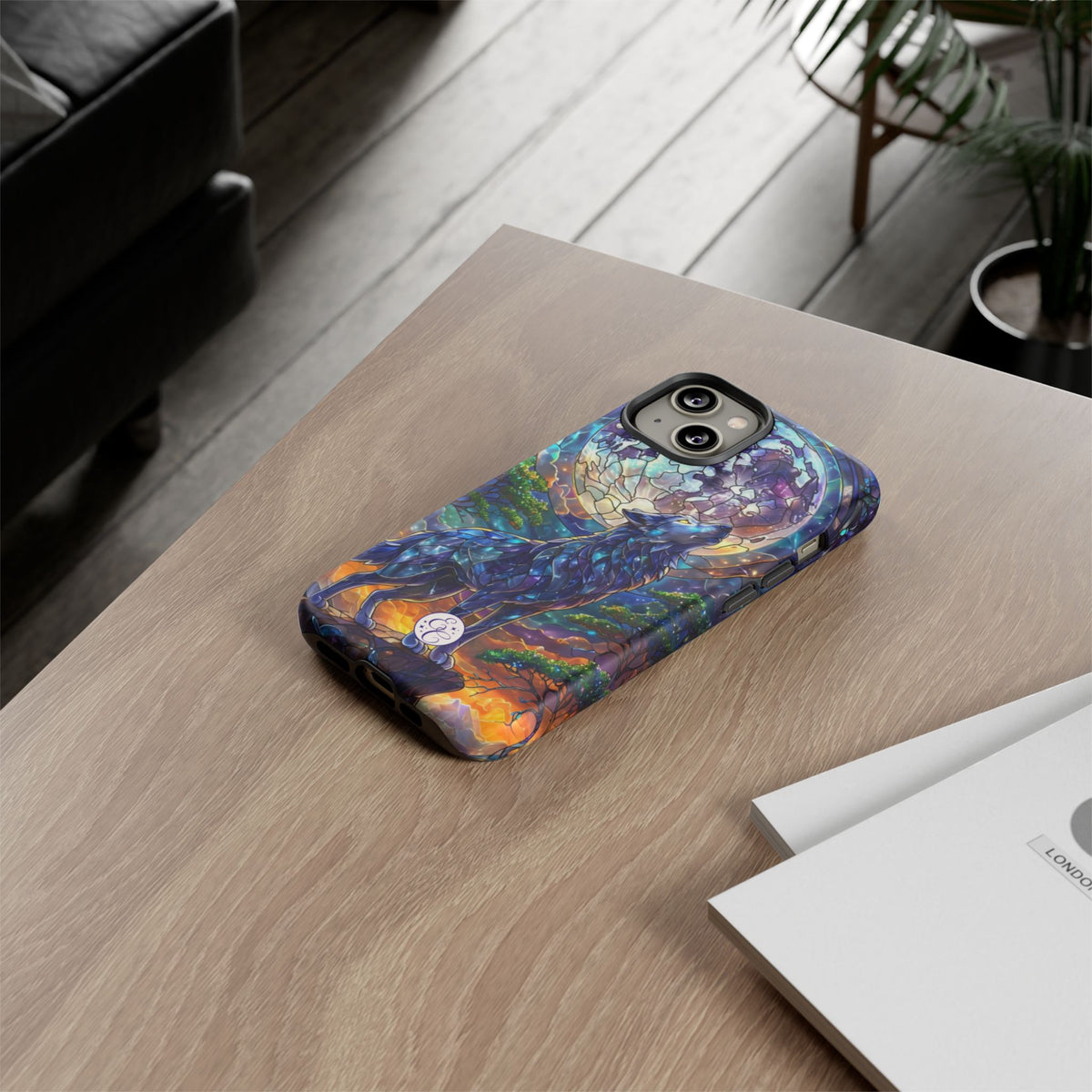 Moonlit Wolf Stained Glass Halloween Phone Case