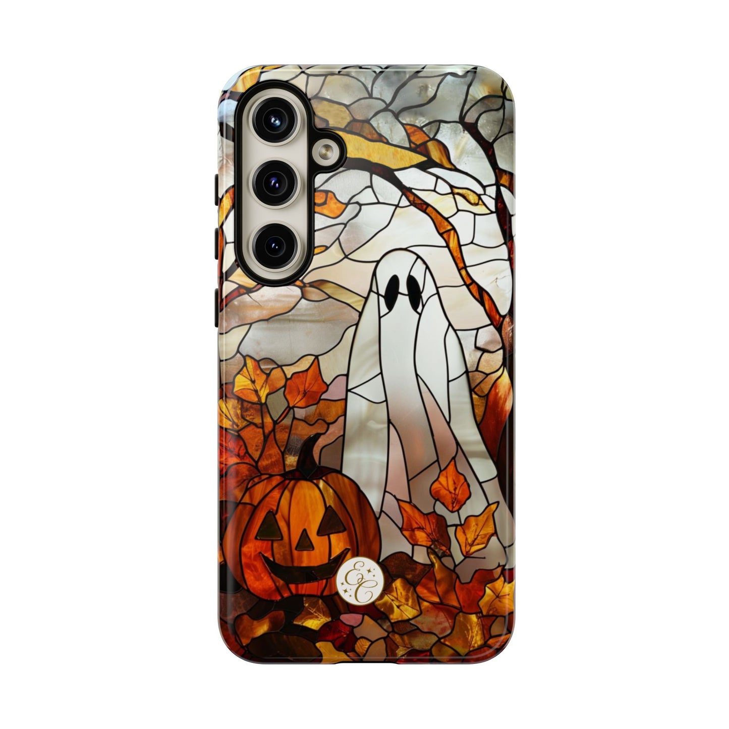 Halloween Ghost & Pumpkin Stained Glass Tough Phone Case