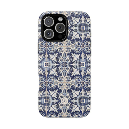 Mediterranean Floral Ceramic Pattern Tough Phone Case