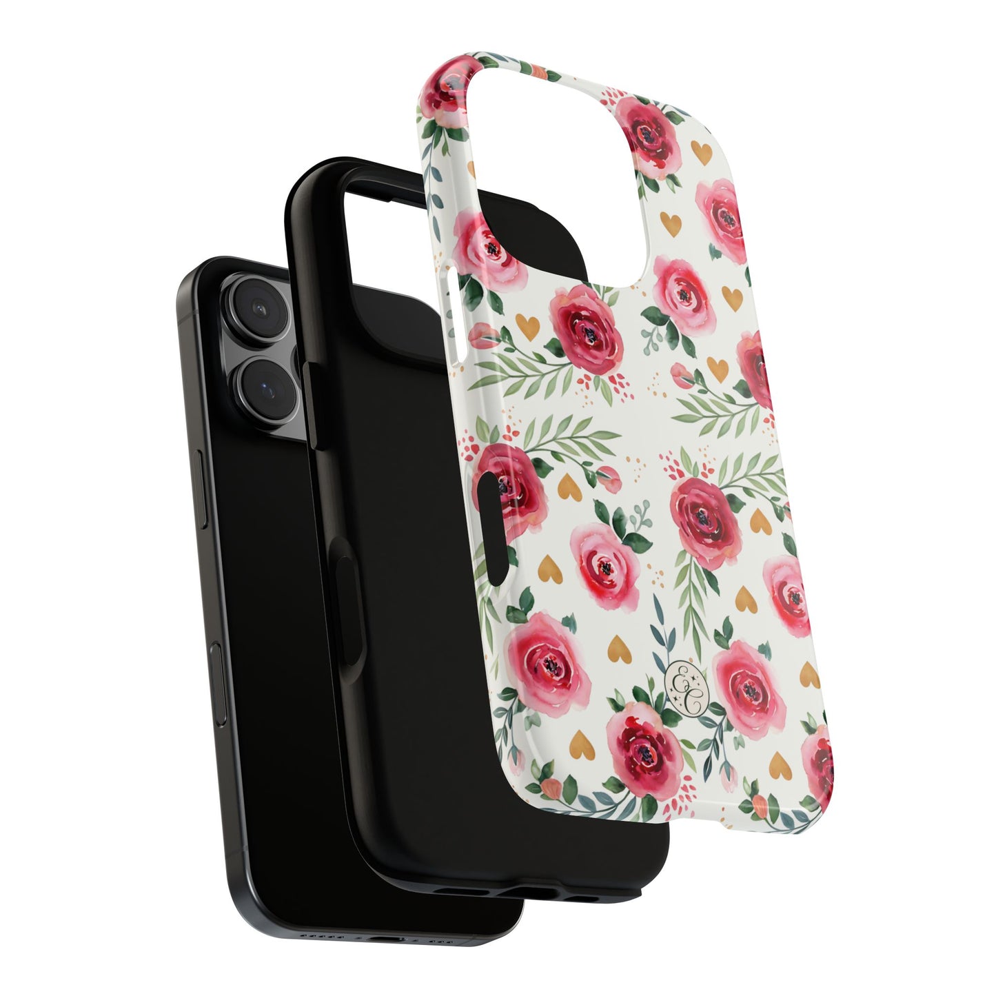 Hearts & Roses Watercolor Pattern Tough Phone Case