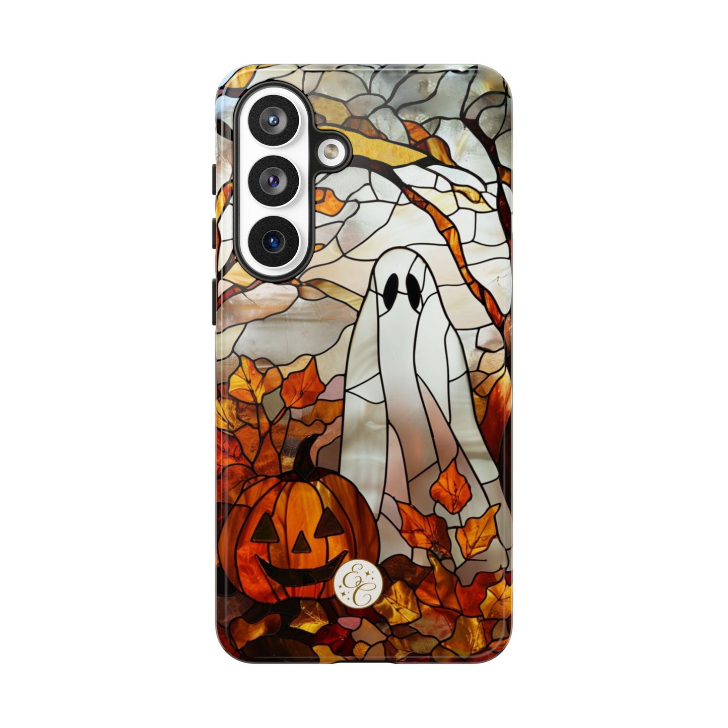 Halloween Ghost & Pumpkin Stained Glass Tough Phone Case