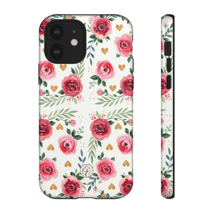 Hearts & Roses Watercolor Pattern Tough Phone Case