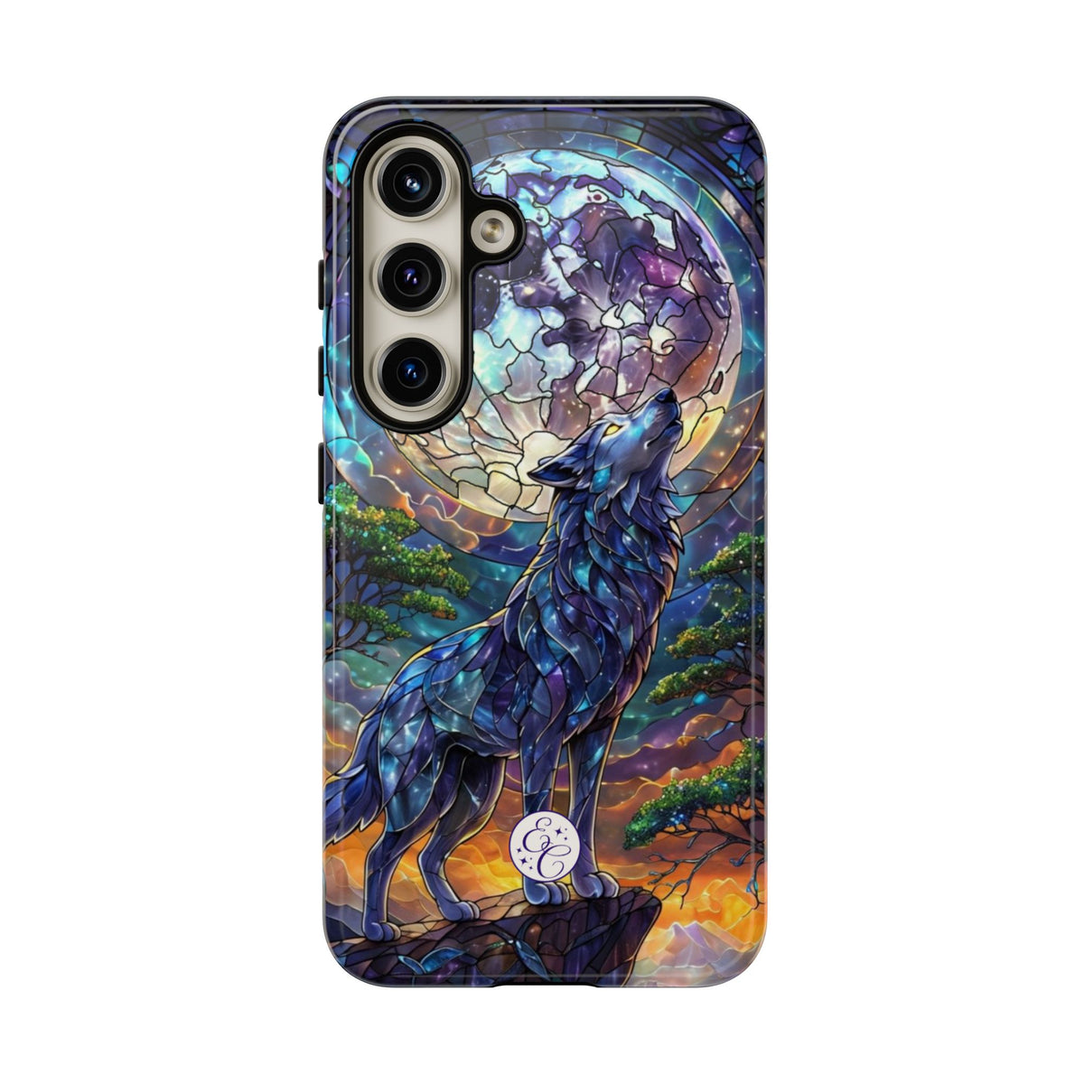 Moonlit Wolf Stained Glass Halloween Phone Case