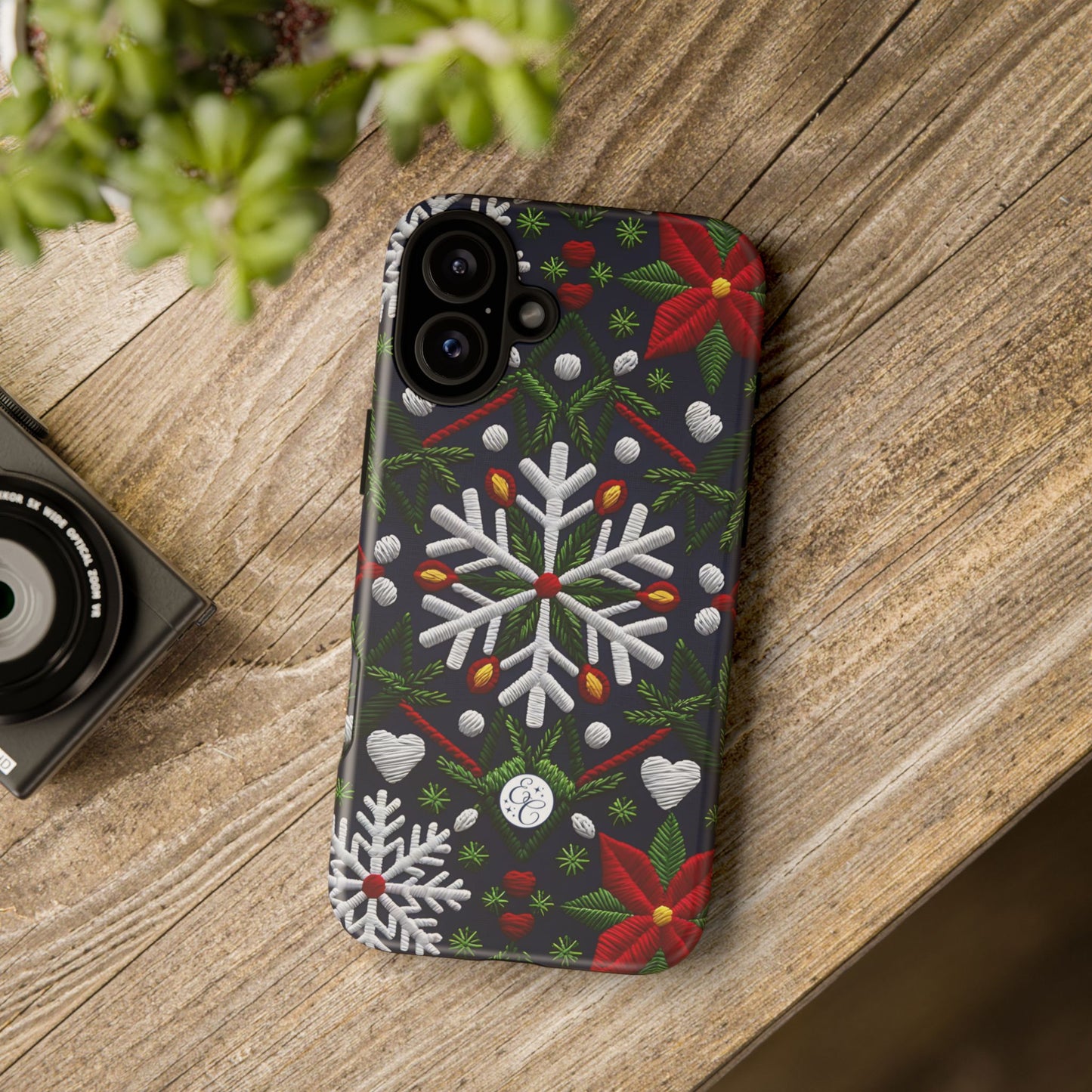 Snowflakes and Poinsettias Tough Phone Case