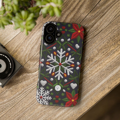 Snowflakes and Poinsettias Tough Phone Case