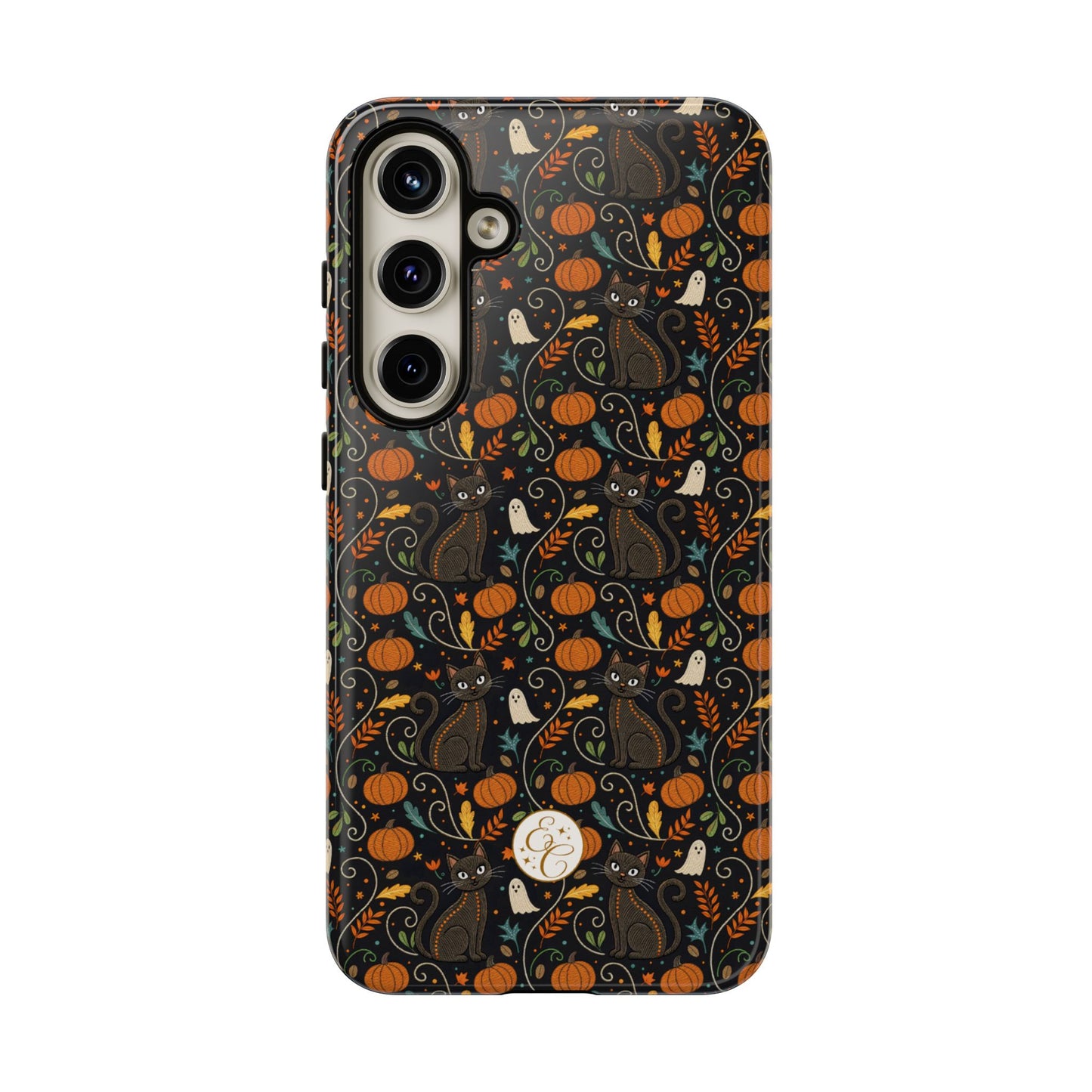 Boho Halloween Black Cat Pattern Tough Phone Case
