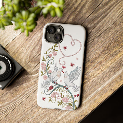 Romantic Love Birds Embroidery Tough Phone Case