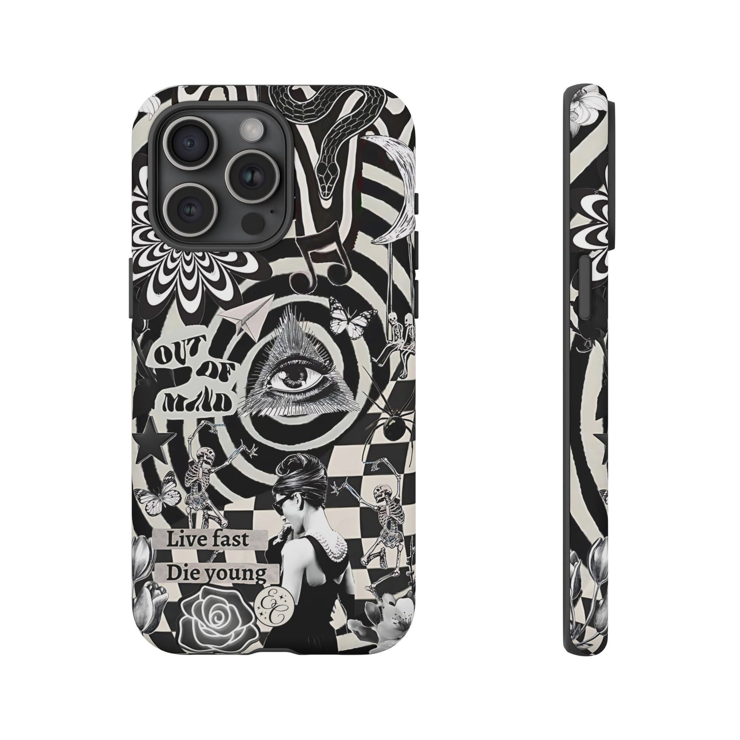 Black and White Psychedelic Art Tough Phone Case