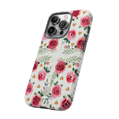 Hearts & Roses Watercolor Pattern Tough Phone Case