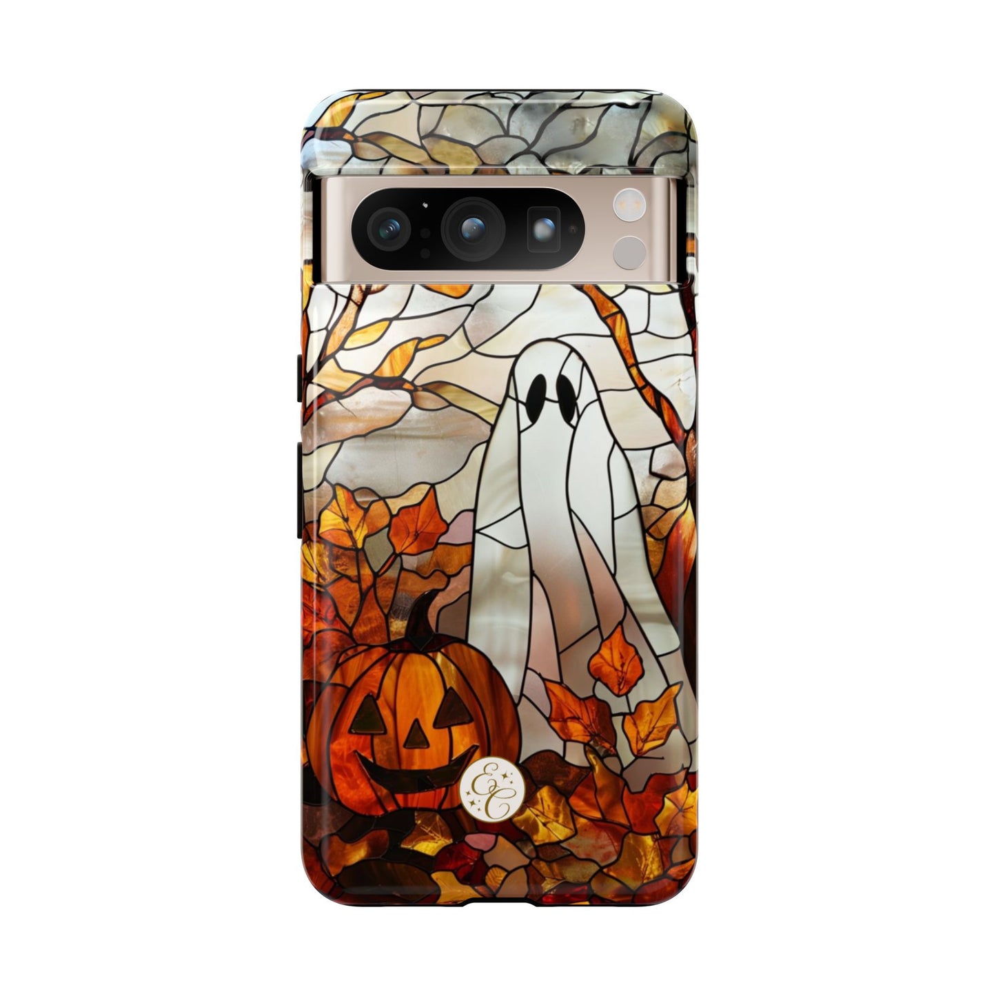 Halloween Ghost & Pumpkin Stained Glass Tough Phone Case