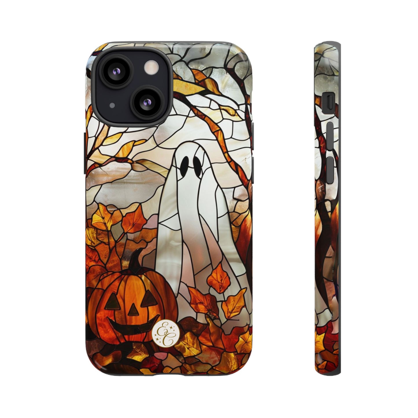 Halloween Ghost & Pumpkin Stained Glass Tough Phone Case