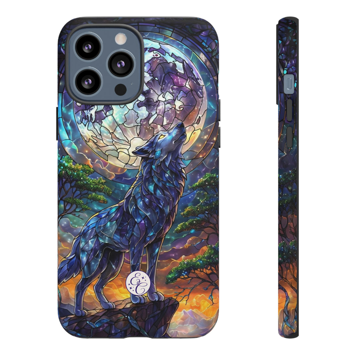 Moonlit Wolf Stained Glass Halloween Phone Case