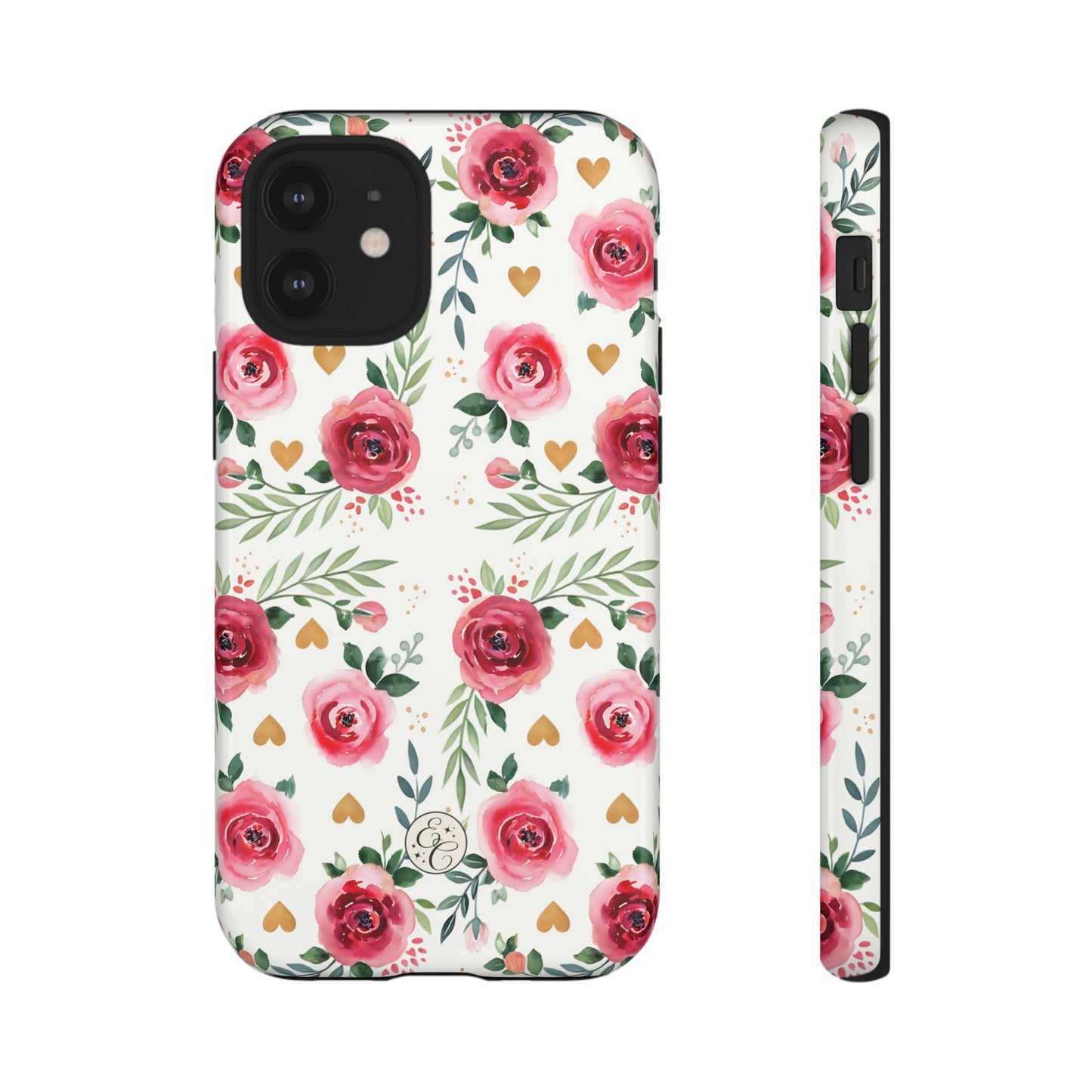 Hearts & Roses Watercolor Pattern Tough Phone Case