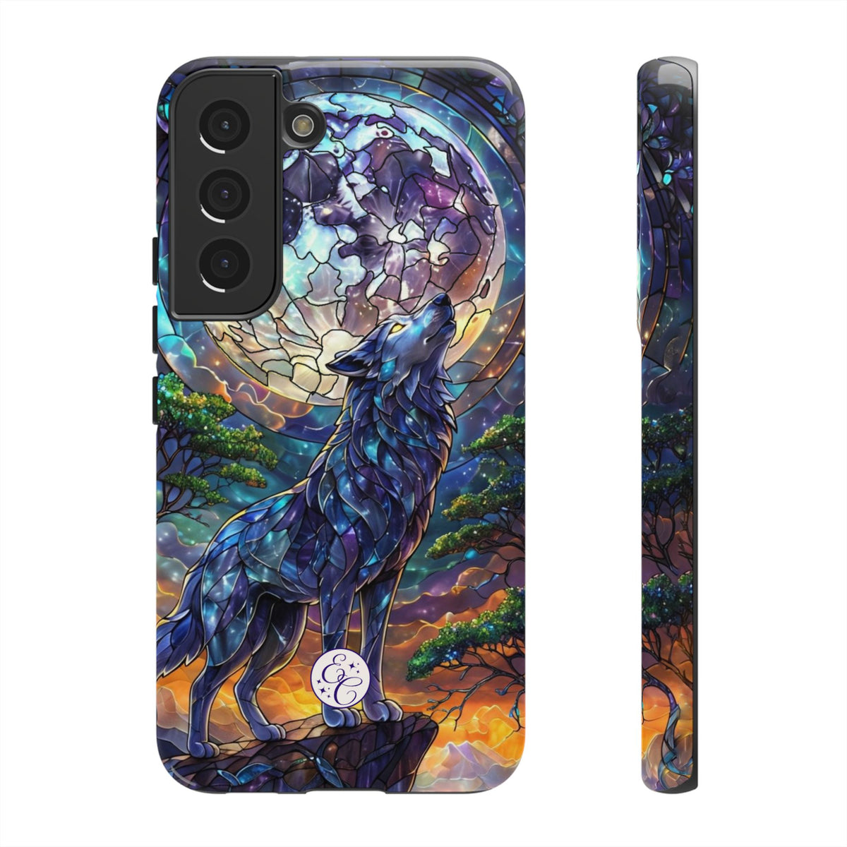 Moonlit Wolf Stained Glass Halloween Phone Case