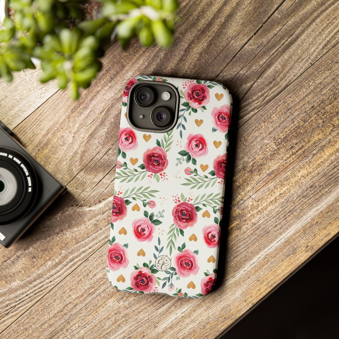 Hearts & Roses Watercolor Pattern Tough Phone Case