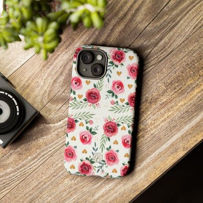 Hearts & Roses Watercolor Pattern Tough Phone Case