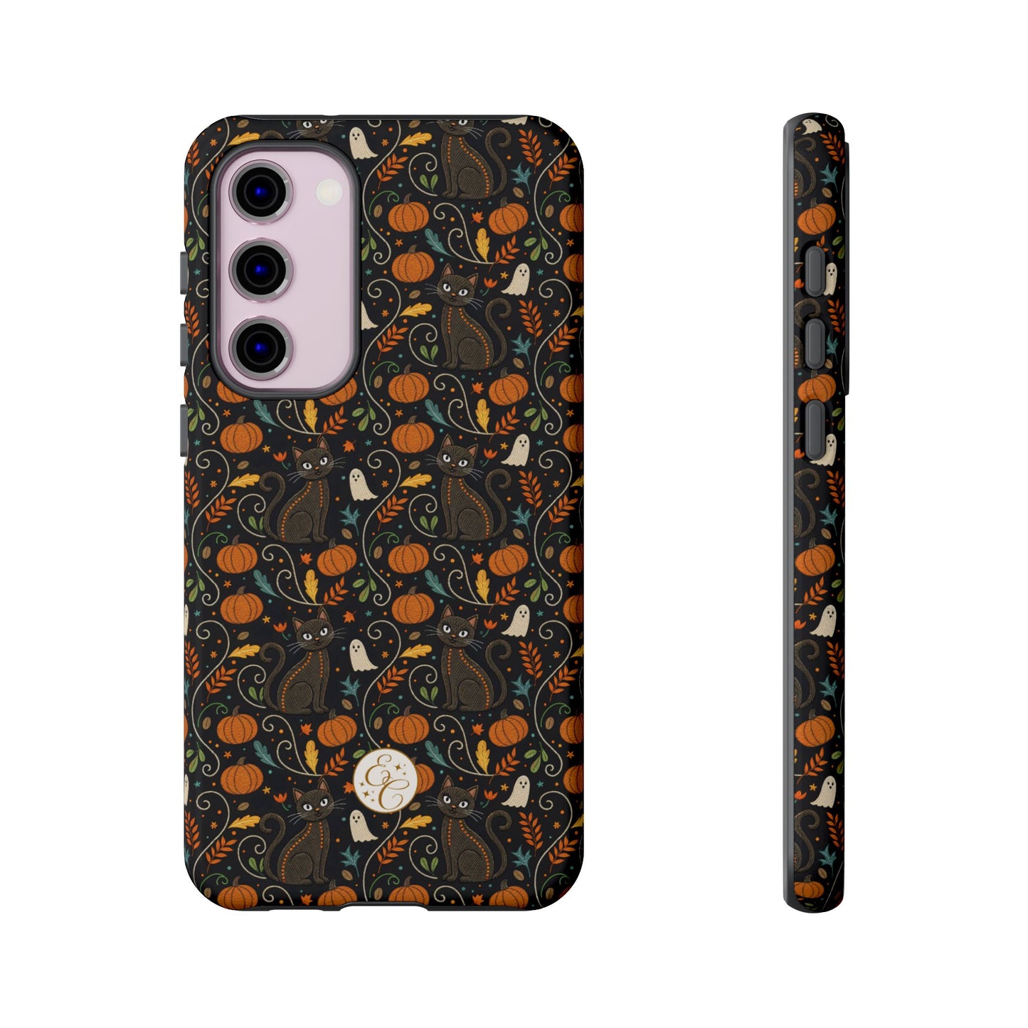 Boho Halloween Black Cat Pattern Tough Phone Case