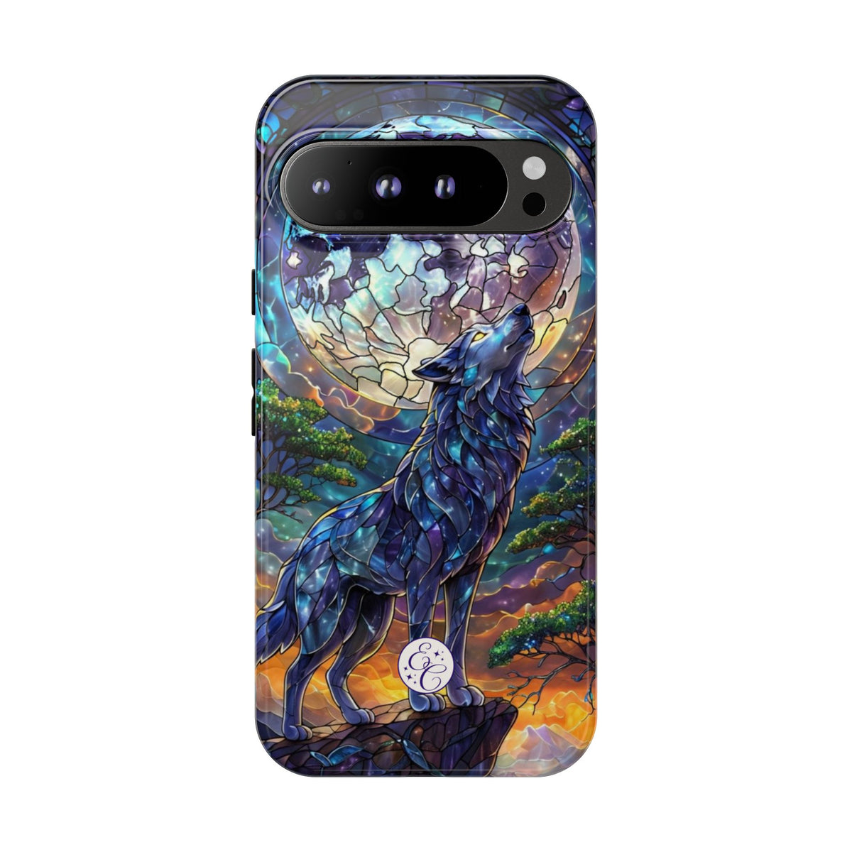 Moonlit Wolf Stained Glass Halloween Phone Case