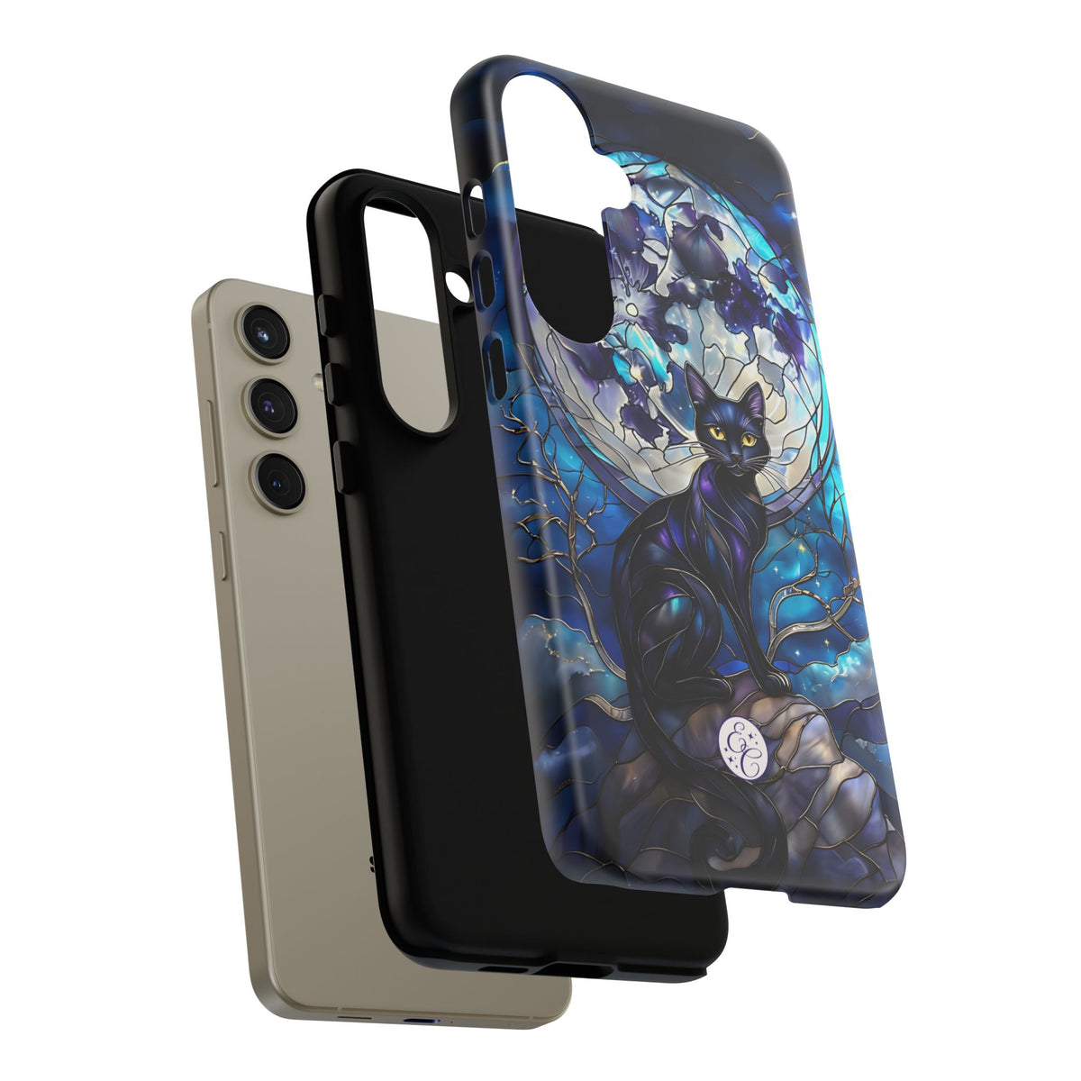 Midnight Cat Stained Glass Halloween Phone Case