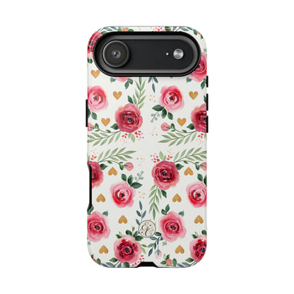 Hearts & Roses Watercolor Pattern Tough Phone Case