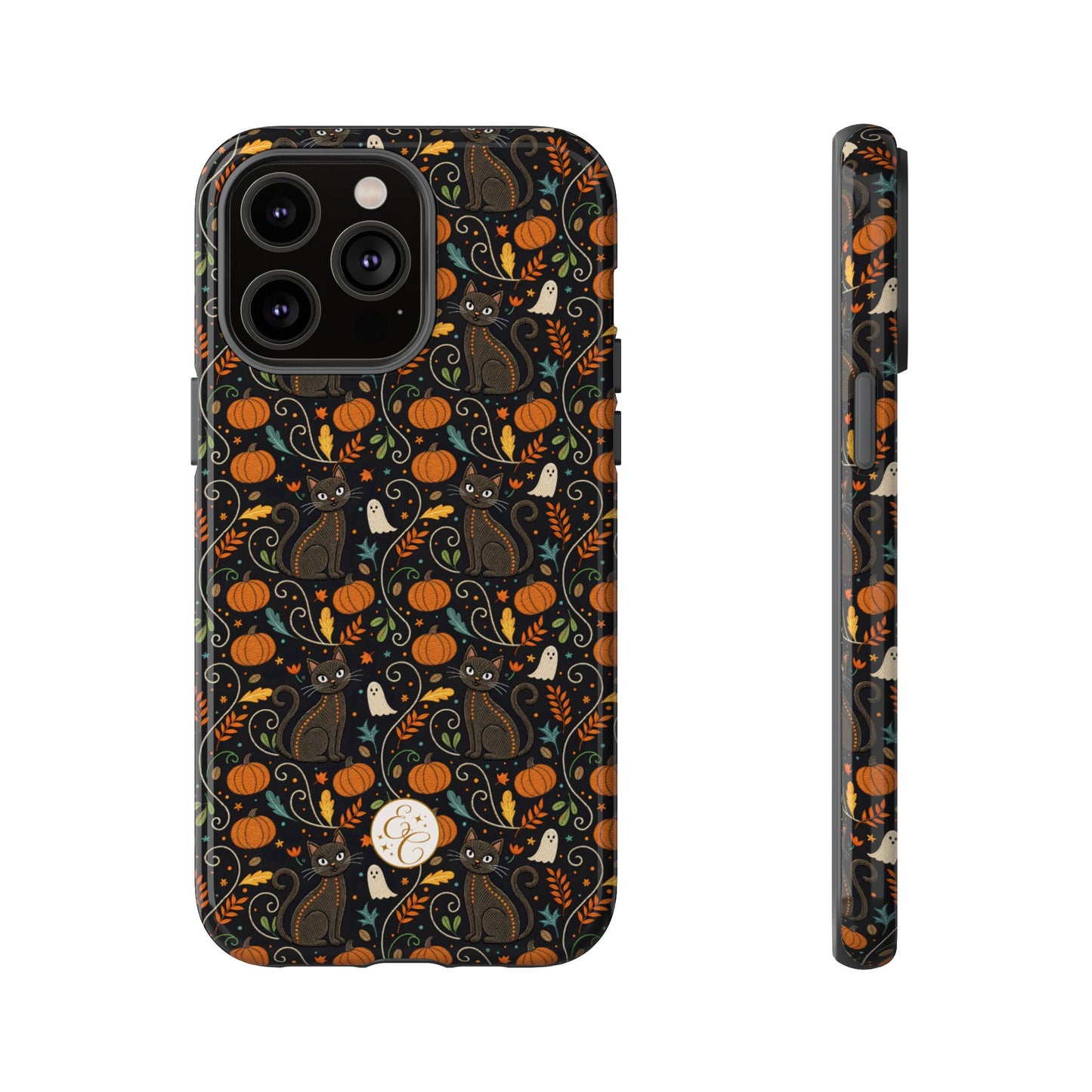 Boho Halloween Black Cat Pattern Tough Phone Case