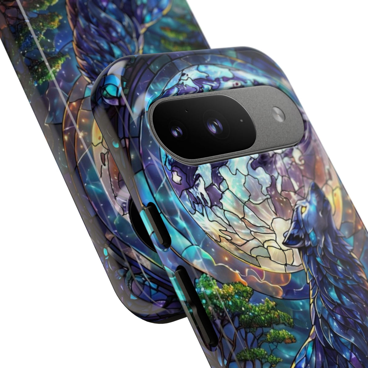 Moonlit Wolf Stained Glass Halloween Phone Case