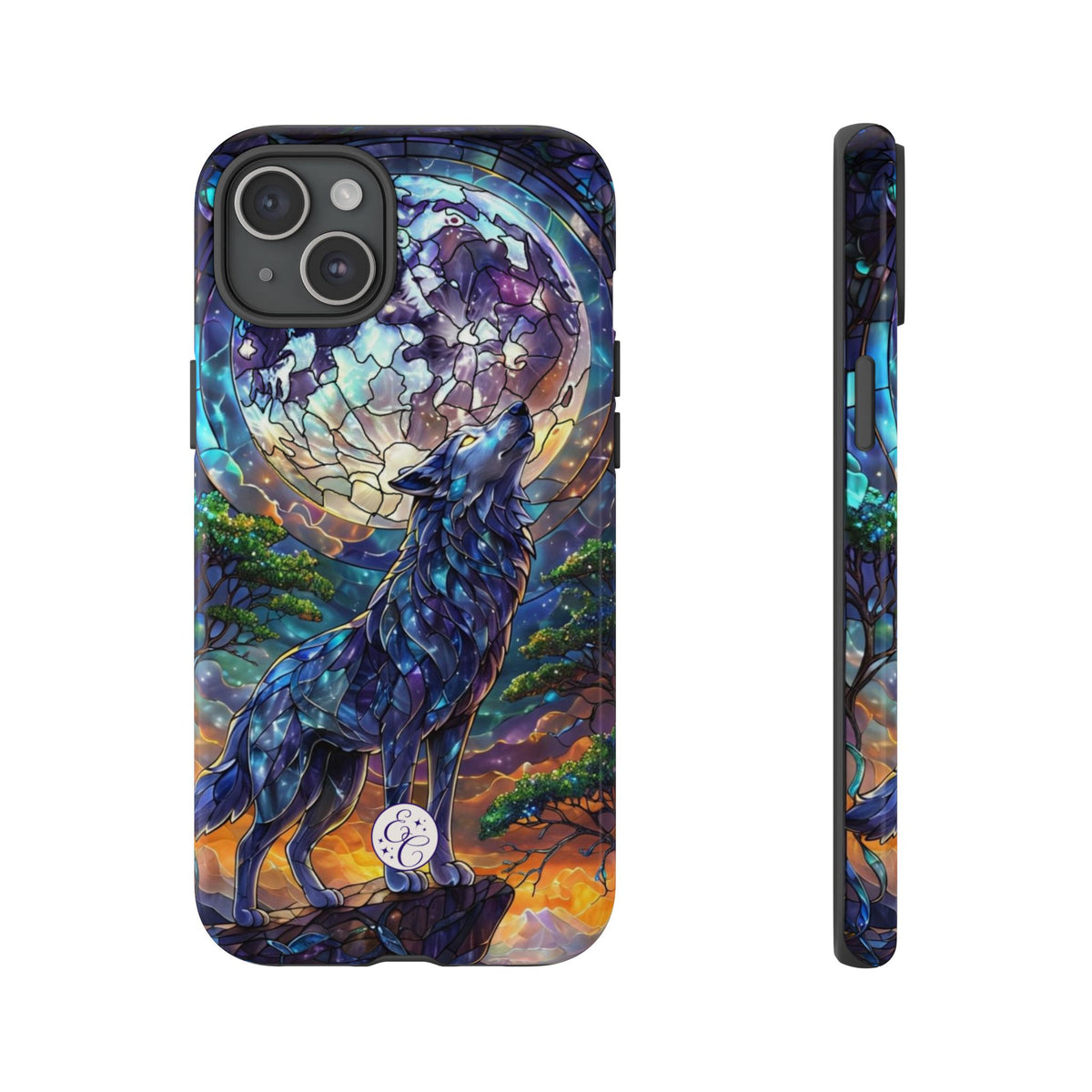 Moonlit Wolf Stained Glass Halloween Phone Case
