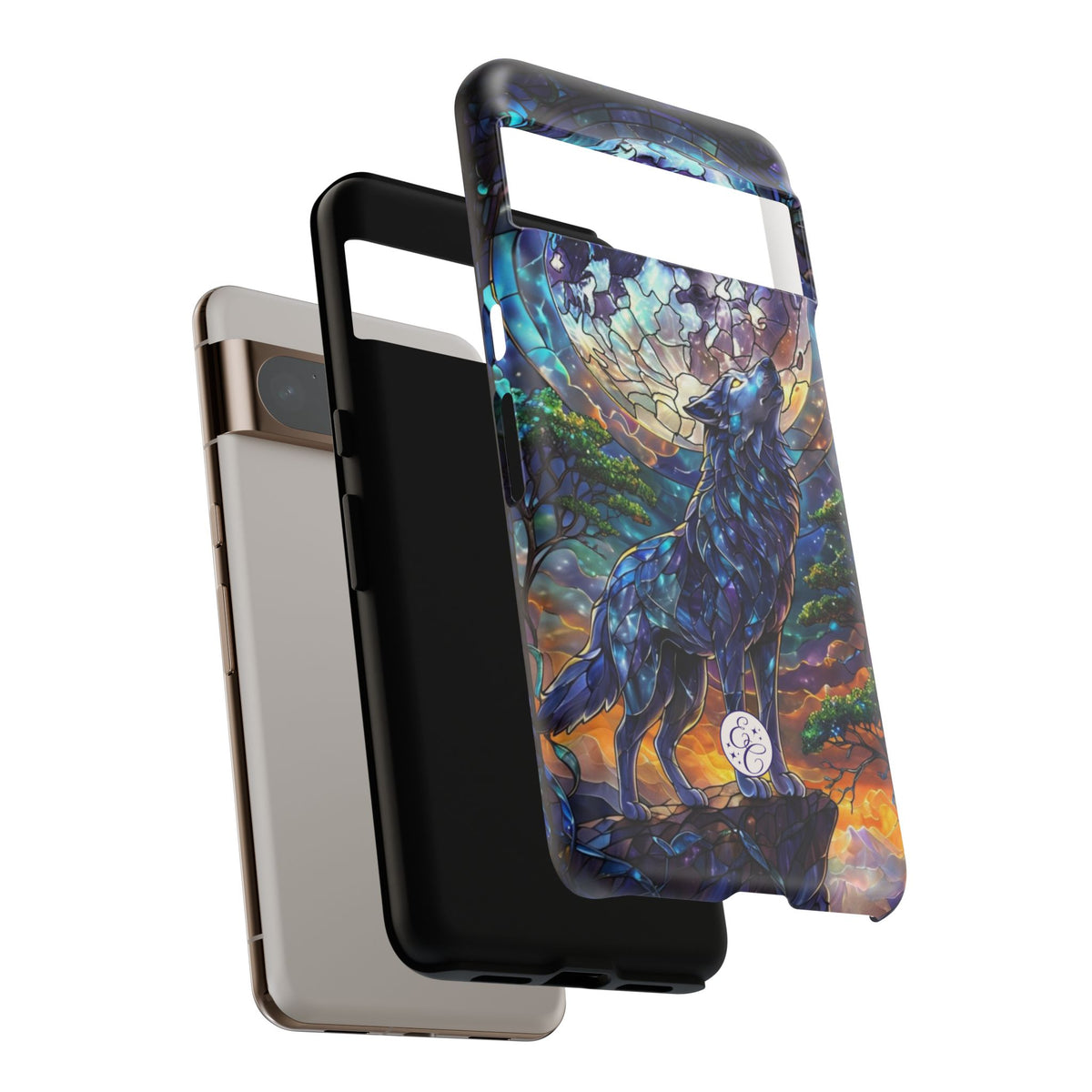 Moonlit Wolf Stained Glass Halloween Phone Case