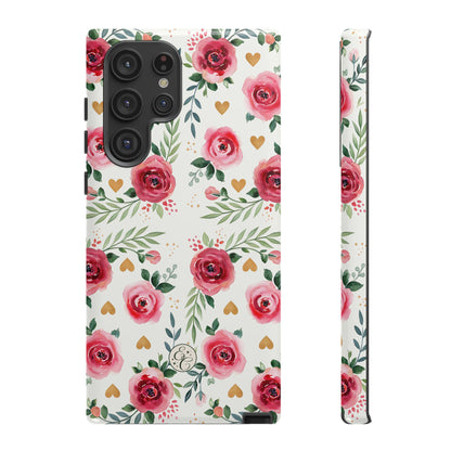 Hearts & Roses Watercolor Pattern Tough Phone Case