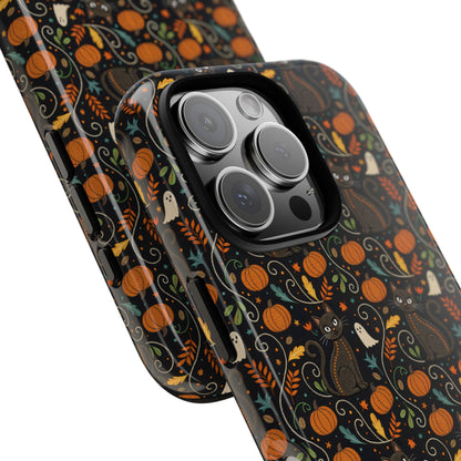 Boho Halloween Black Cat Pattern Tough Phone Case