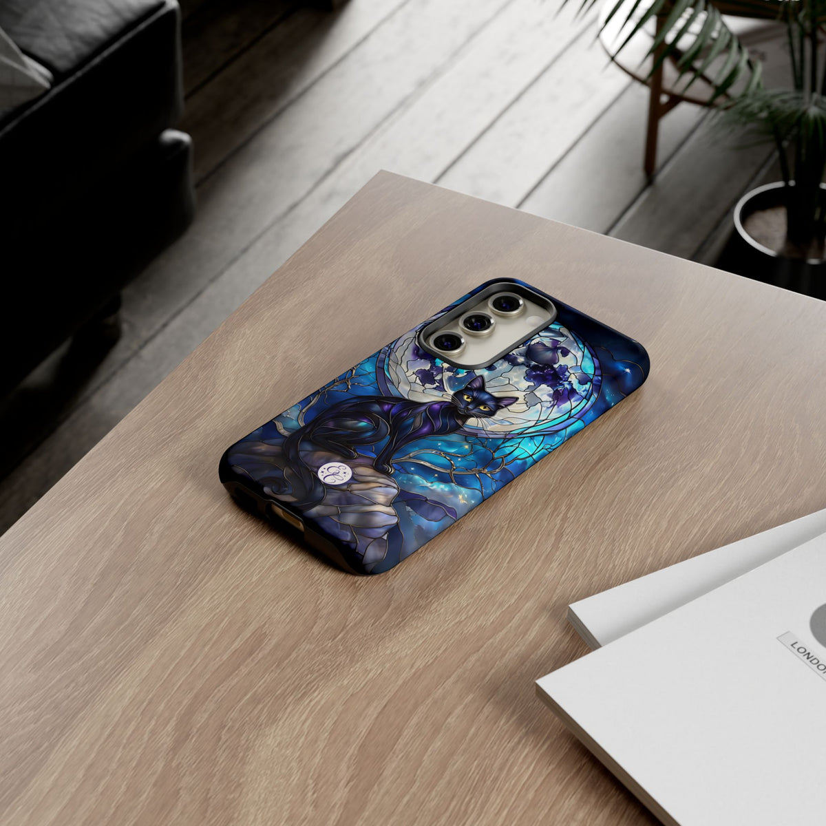 Midnight Cat Stained Glass Halloween Phone Case