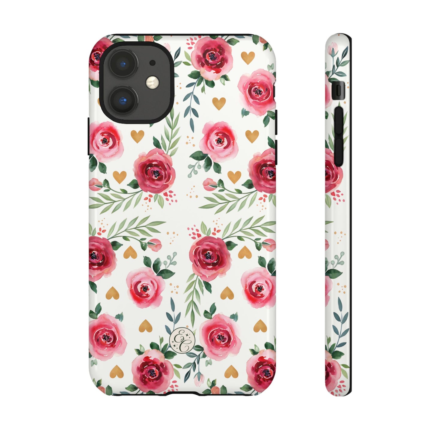 Hearts & Roses Watercolor Pattern Tough Phone Case