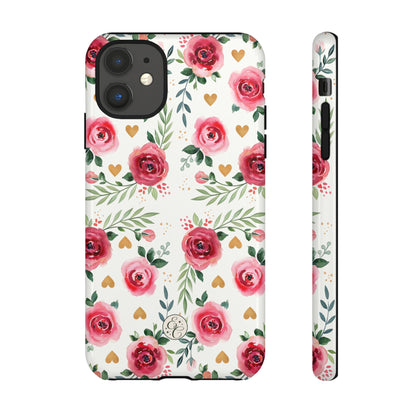 Hearts & Roses Watercolor Pattern Tough Phone Case