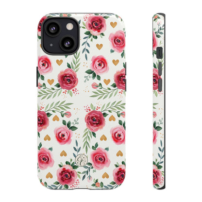 Hearts & Roses Watercolor Pattern Tough Phone Case