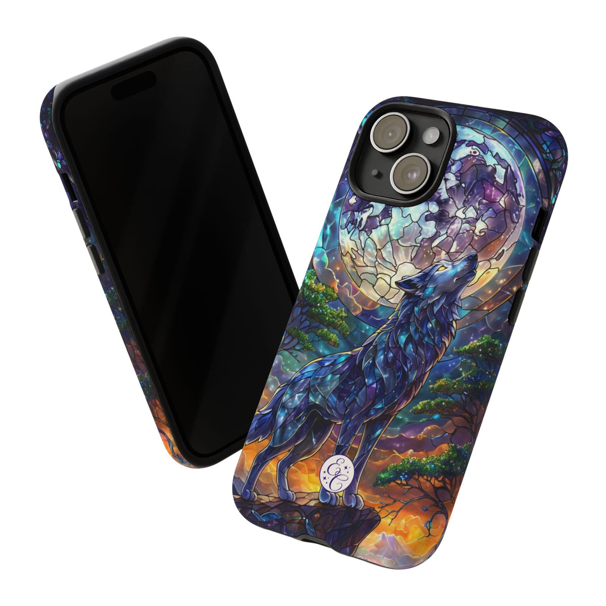 Moonlit Wolf Stained Glass Halloween Phone Case