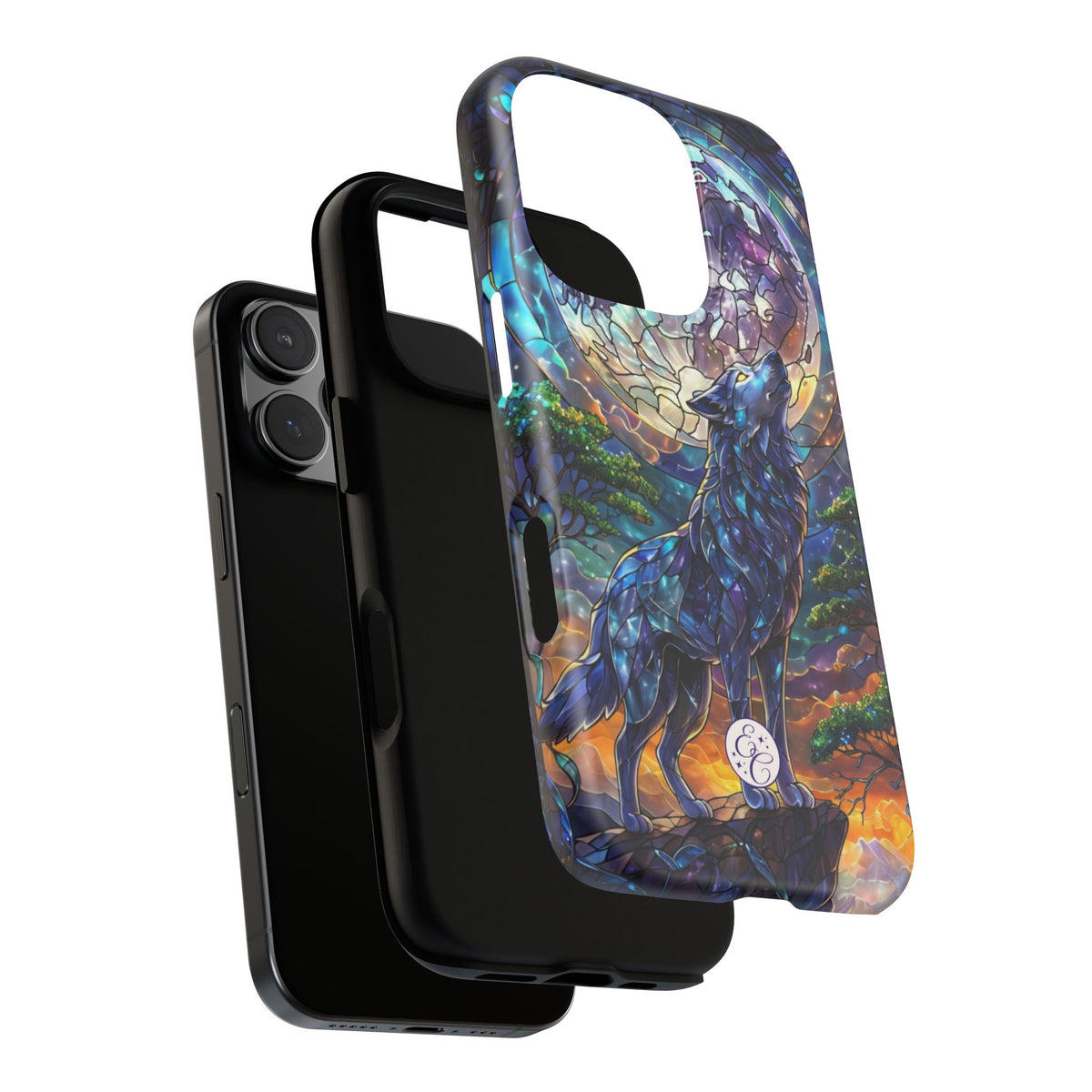 Moonlit Wolf Stained Glass Halloween Phone Case