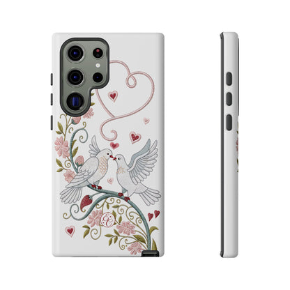 Romantic Love Birds Embroidery Tough Phone Case