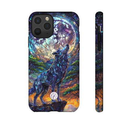 Moonlit Wolf Stained Glass Halloween Phone Case
