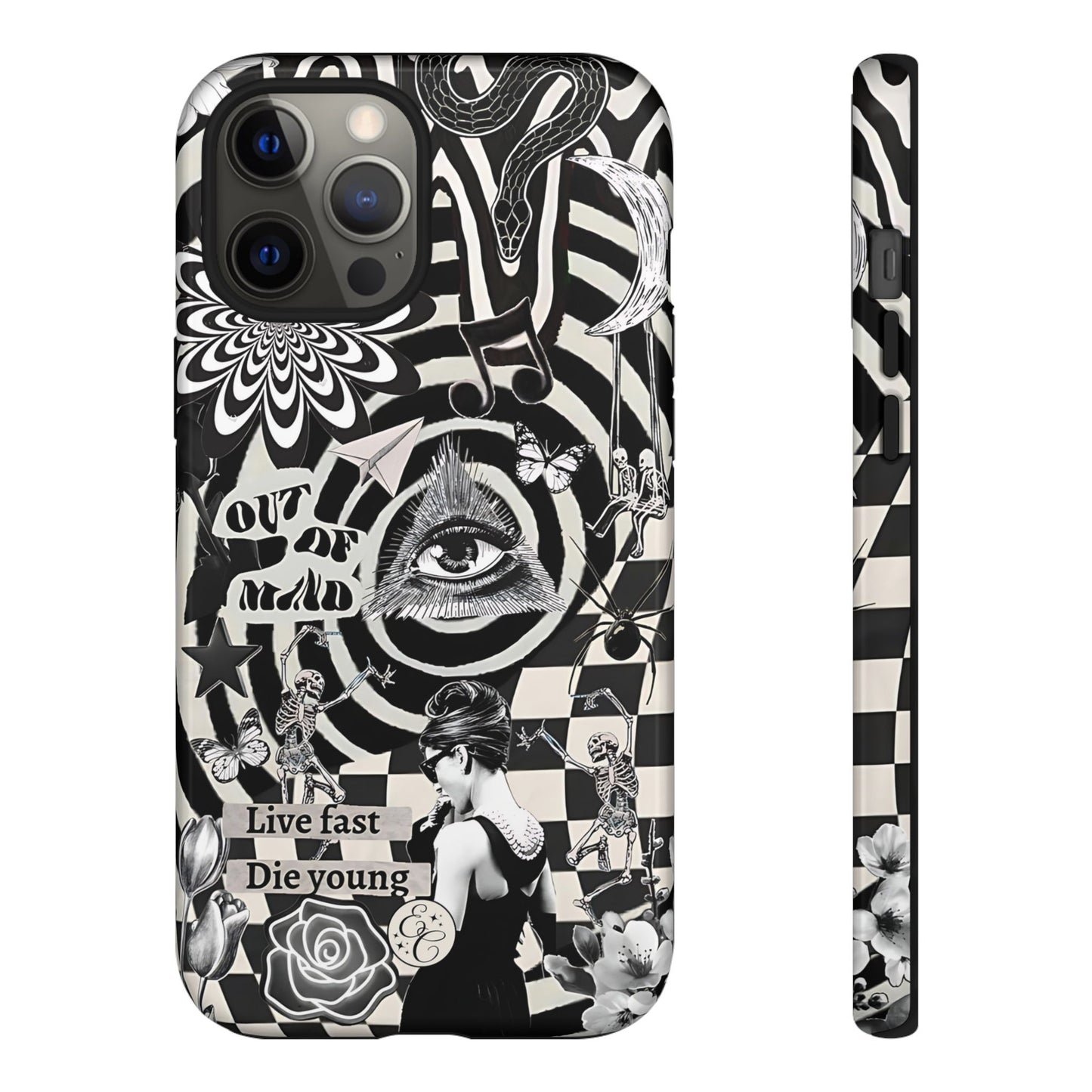 Black and White Psychedelic Art Tough Phone Case