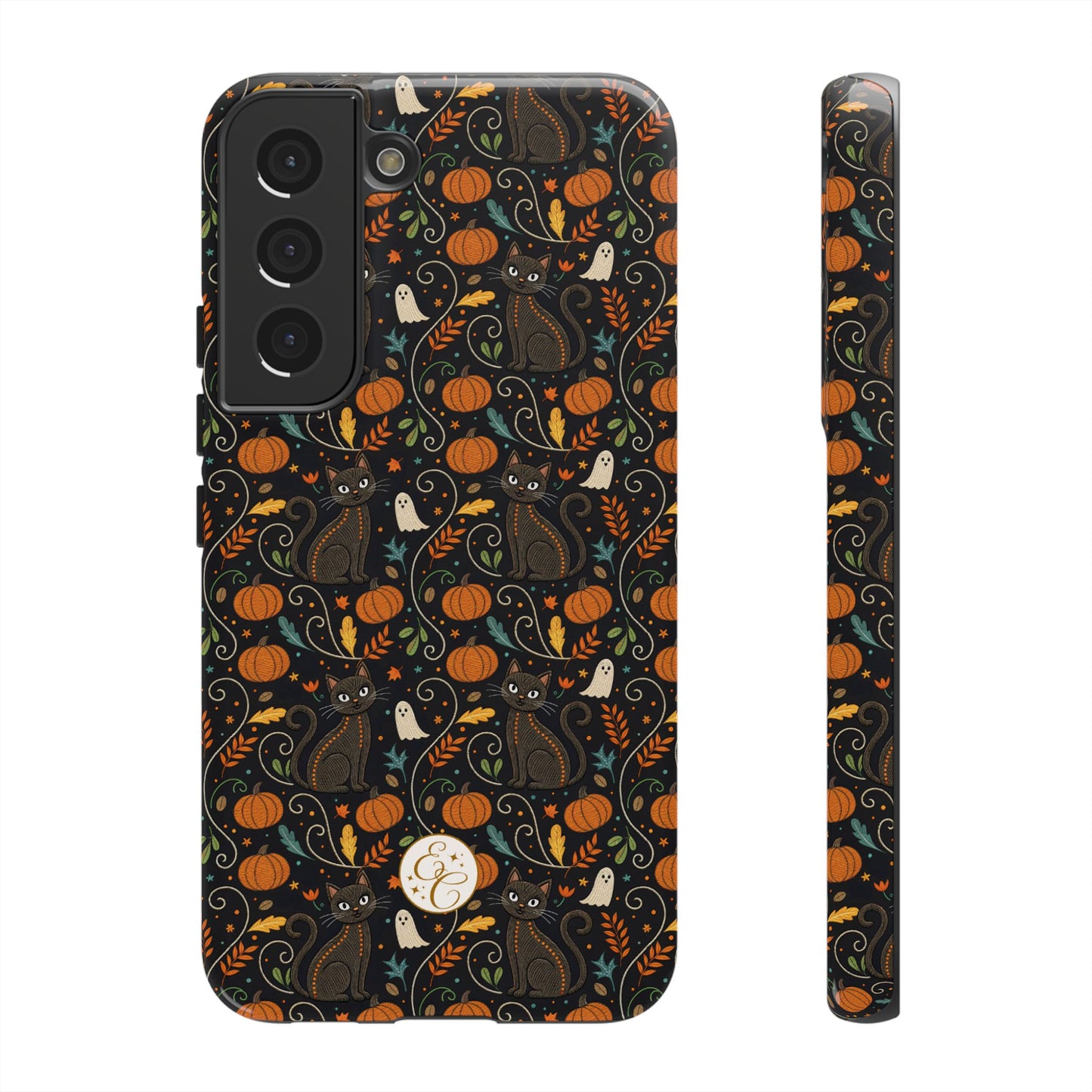 Boho Halloween Black Cat Pattern Tough Phone Case