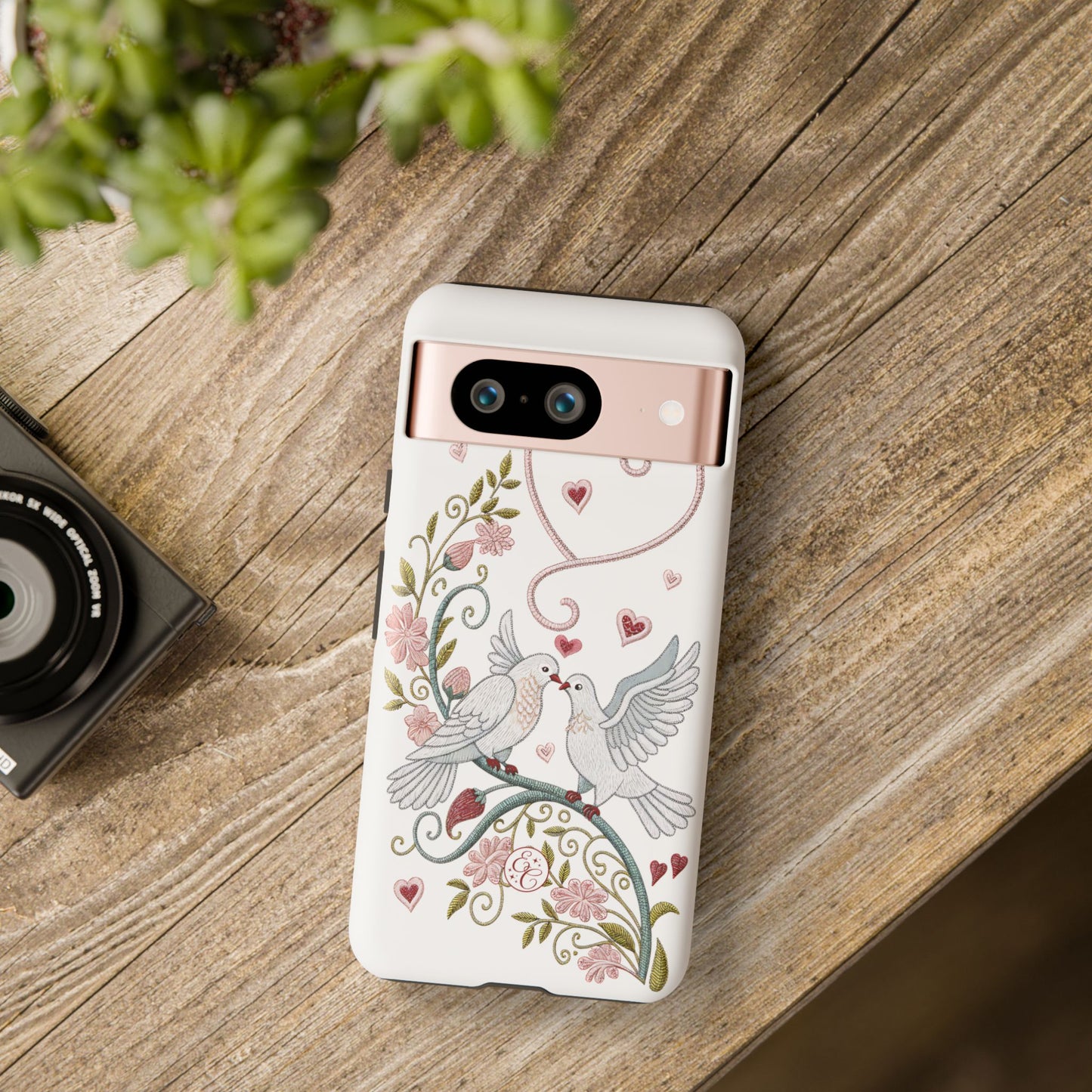 Romantic Love Birds Embroidery Tough Phone Case